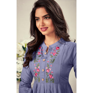 Lavender Casual Wear Embroidered Rayon Maternity Kurti