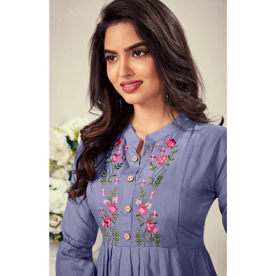 Lavender Casual Wear Embroidered Rayon Maternity Kurti