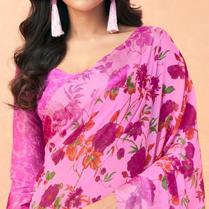 Lavender Casual Wear Floral Printed Chiffon Saree