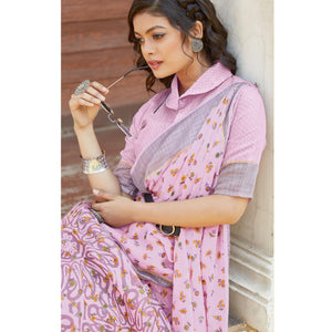 Lavender Casual Wear Pedding Printed Linen Satin Saree