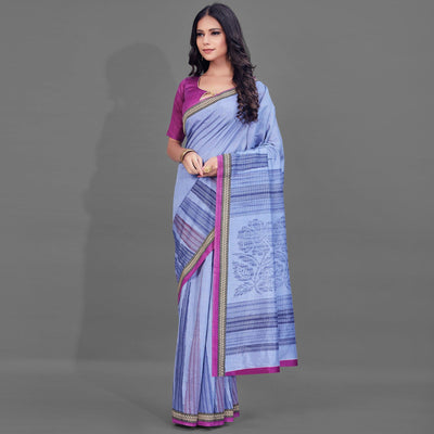 Lavender Casual Wear Printed Bhagalpuri Silk Saree