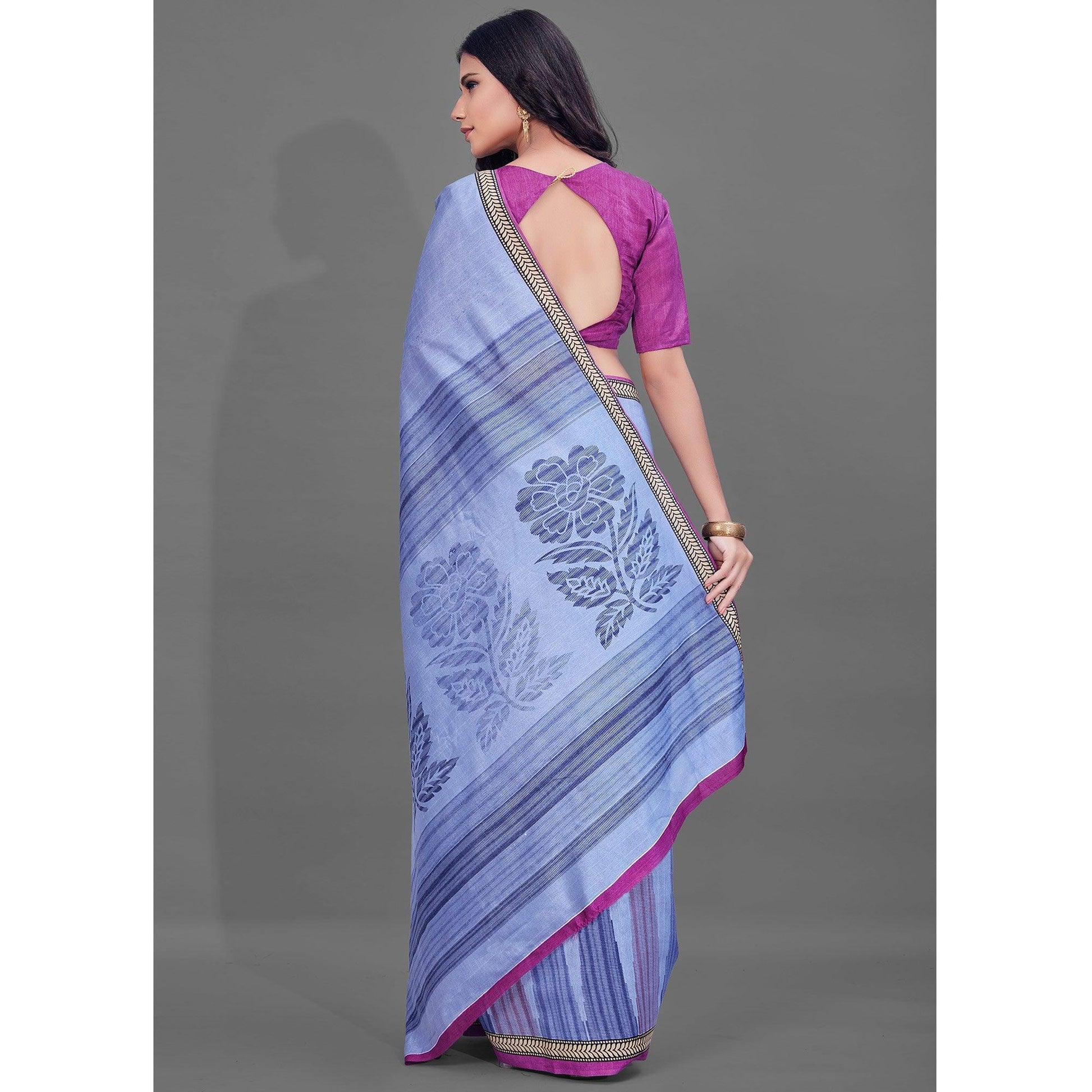 Lavender Casual Wear Printed Bhagalpuri Silk Saree