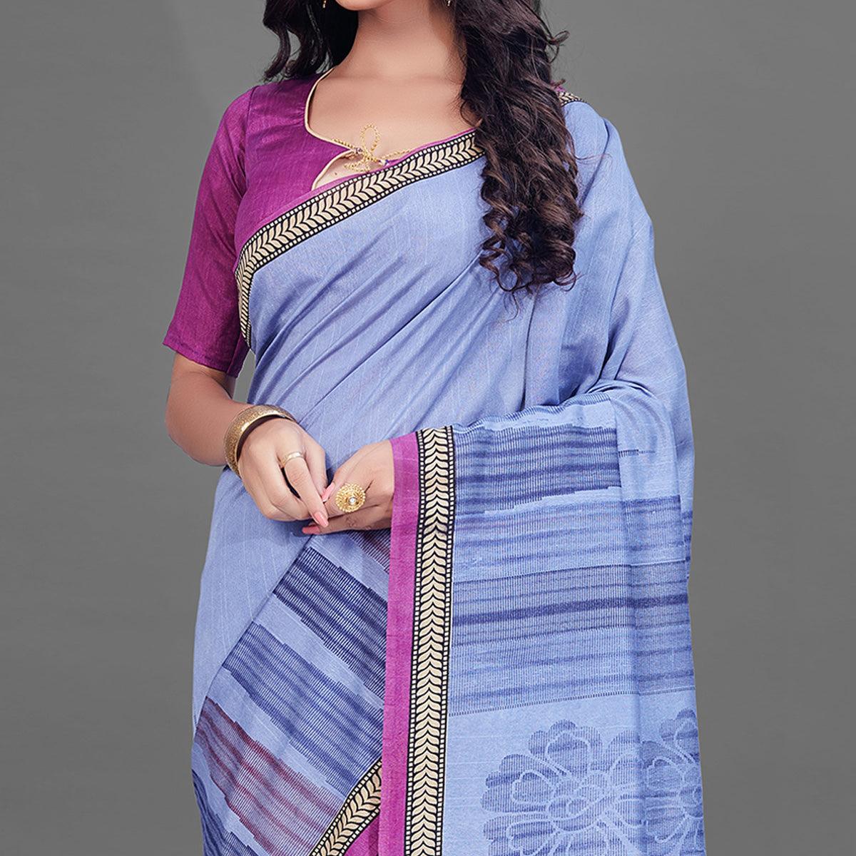 Lavender Casual Wear Printed Bhagalpuri Silk Saree