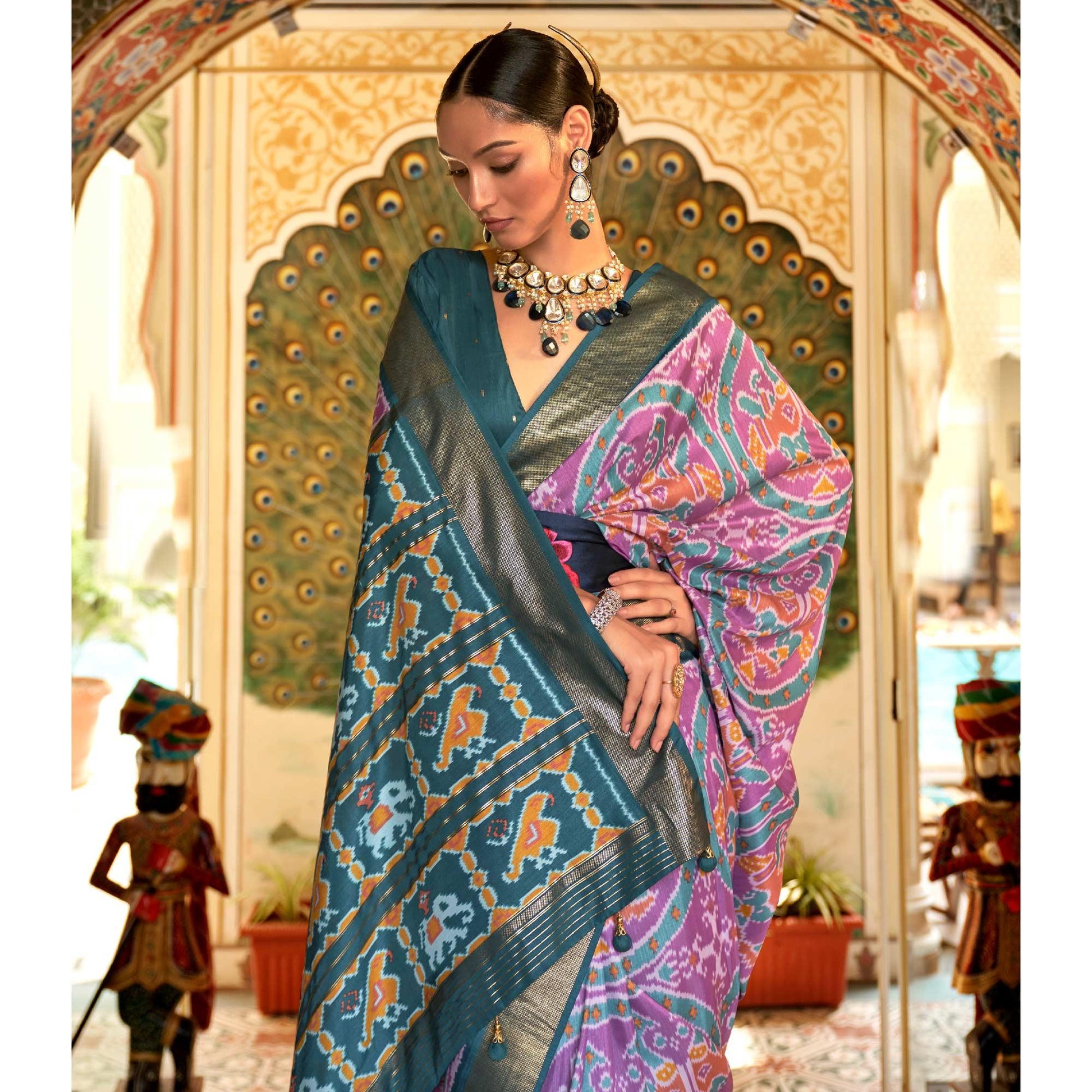 Lavender Digital Patola Printed Silk Saree