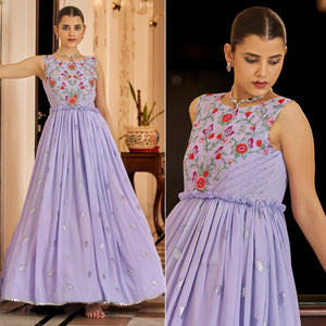 Lavender Embroidered Georgette Gown