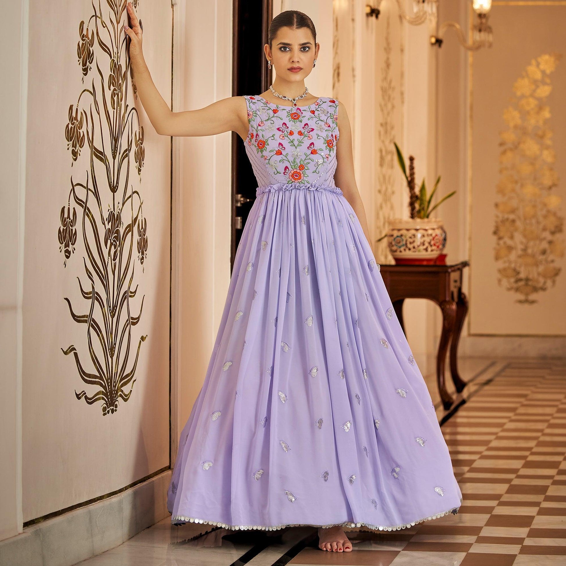 Lavender Embroidered Georgette Gown