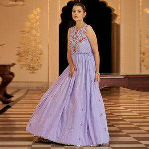 Lavender Embroidered Georgette Gown
