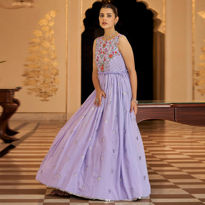 Lavender Embroidered Georgette Gown