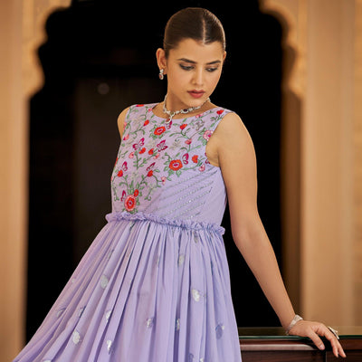 Lavender Embroidered Georgette Gown