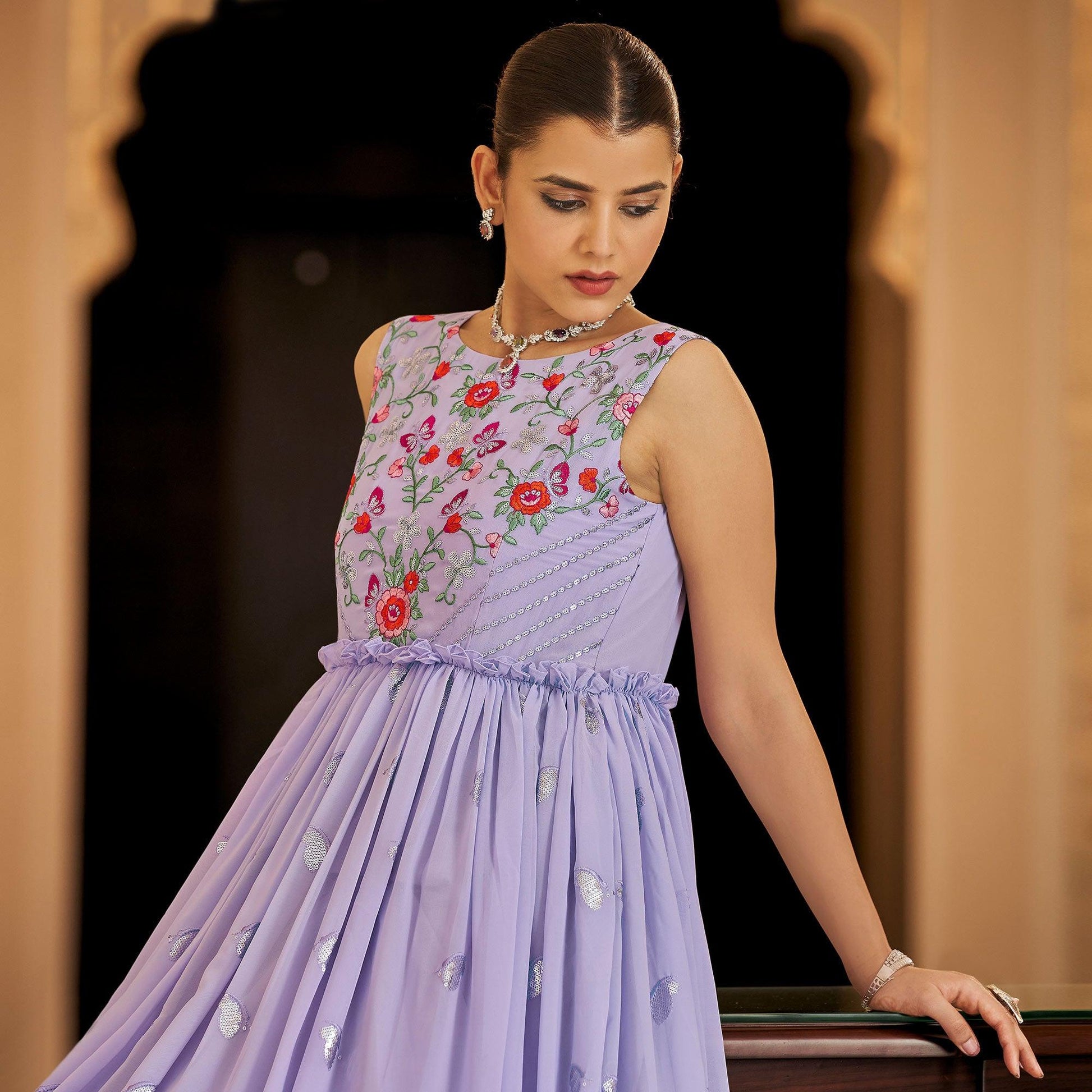 Lavender Embroidered Georgette Gown