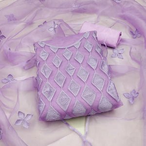 Lavender Embroidered Organza Dress Material