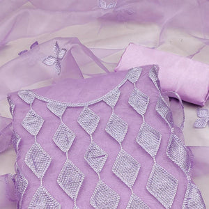 Lavender Embroidered Organza Dress Material