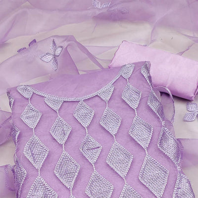 Lavender Embroidered Organza Dress Material