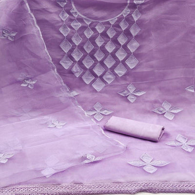 Lavender Embroidered Organza Dress Material