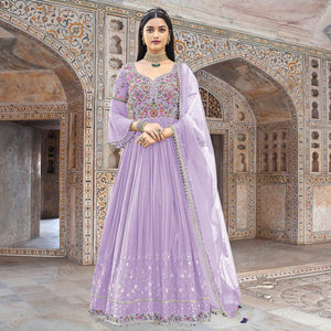 Lavender Embroidered With Embellished Georgette Anarkali Style Gown