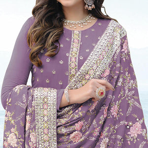 Lavender Embroidered With Embellished Georgette Salwar Suit