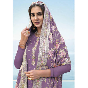 Lavender Embroidered With Embellished Georgette Salwar Suit