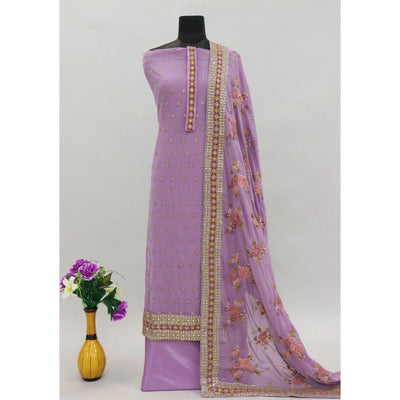 Lavender Embroidered With Embellished Georgette Salwar Suit
