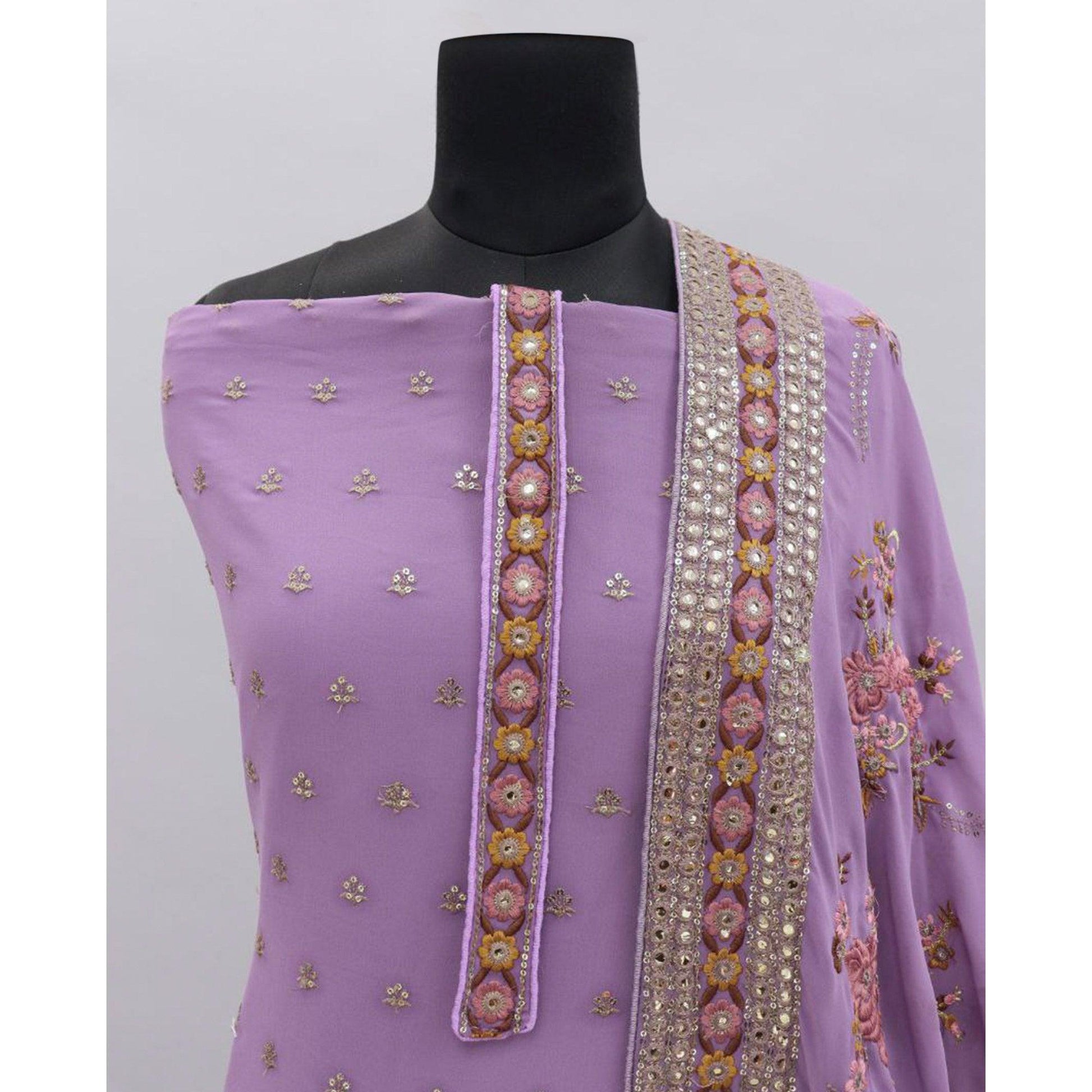 Lavender Embroidered With Embellished Georgette Salwar Suit
