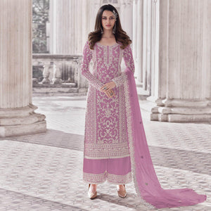 Lavender Embroidered With Embellished Net Palazzo Suit
