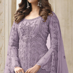 Lavender Embroidered With Embellished Net Palazzo Suit