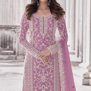 Lavender Embroidered With Embellished Net Palazzo Suit