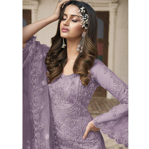 Lavender Embroidered With Embellished Net Palazzo Suit