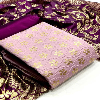 Lavender Festive Wear Woven Banarasi Silk Dress Material