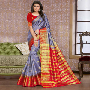 Lavender Festive Wear Woven Silk Saree