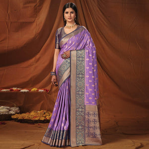 Lavender Festive Wear Woven Silk Saree