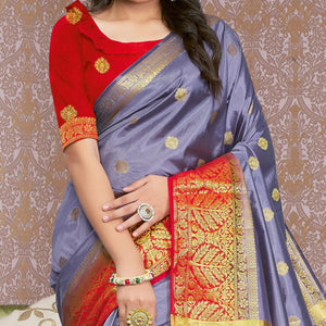 Lavender Festive Wear Woven Silk Saree