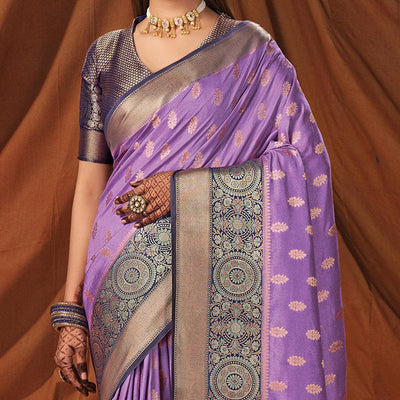 Lavender Festive Wear Woven Silk Saree