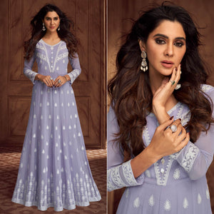 Lavender Floral Embroidered Georgette Gown