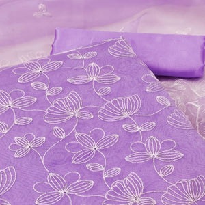 Lavender Floral Embroidered Organza Dress Material