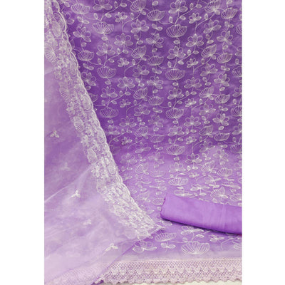 Lavender Floral Embroidered Organza Dress Material