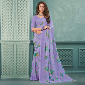 Lavender Floral Printed Georgette Saree