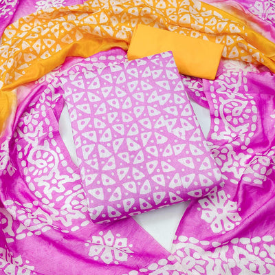 Lavender Geometric Printed Pure Cotton Dress Material