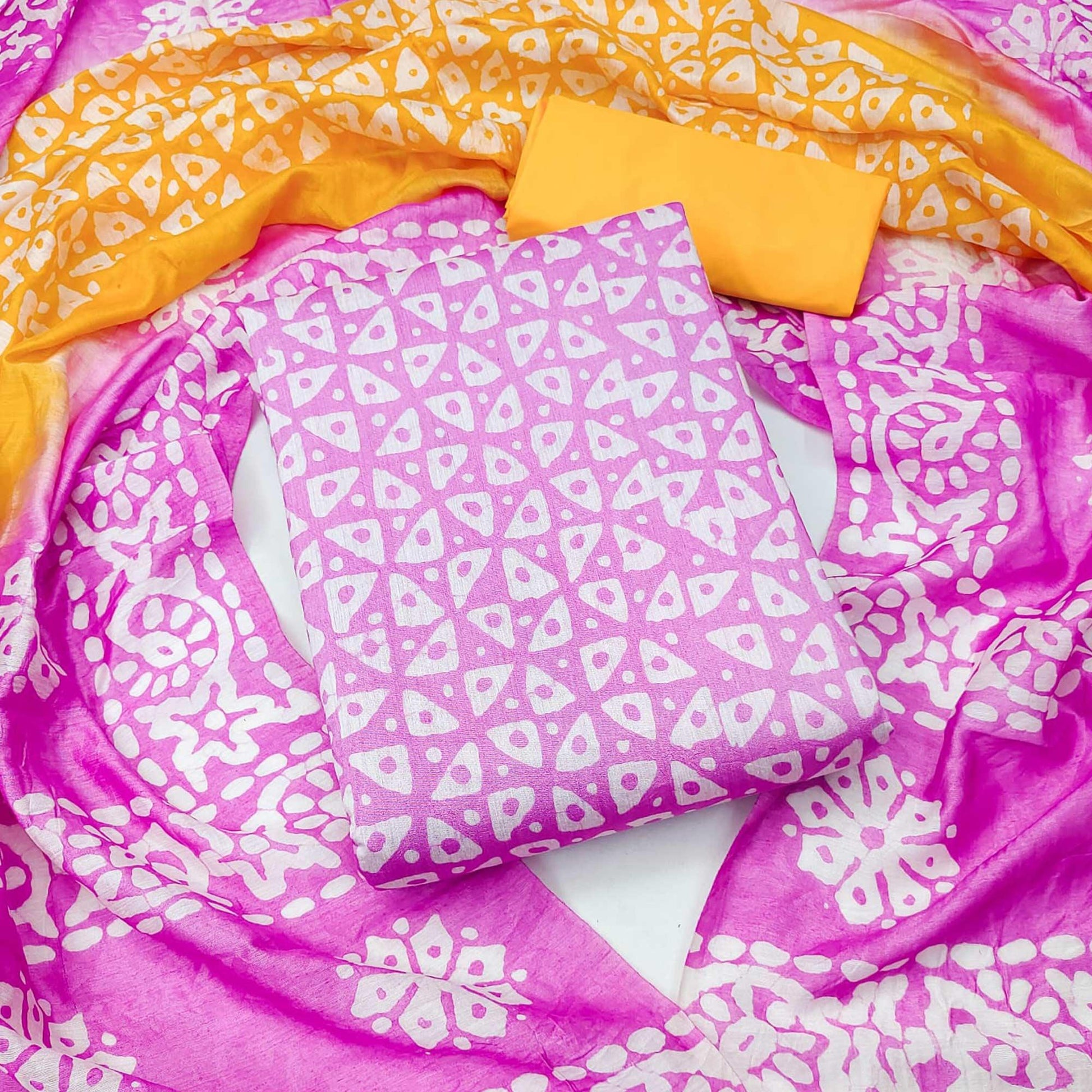 Lavender Geometric Printed Pure Cotton Dress Material