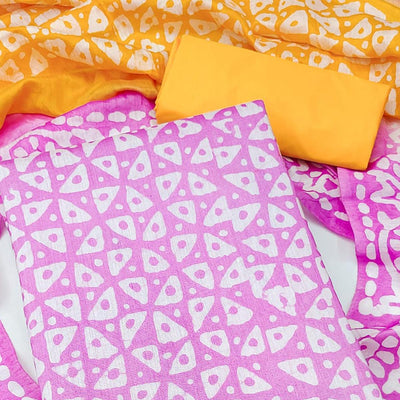Lavender Geometric Printed Pure Cotton Dress Material