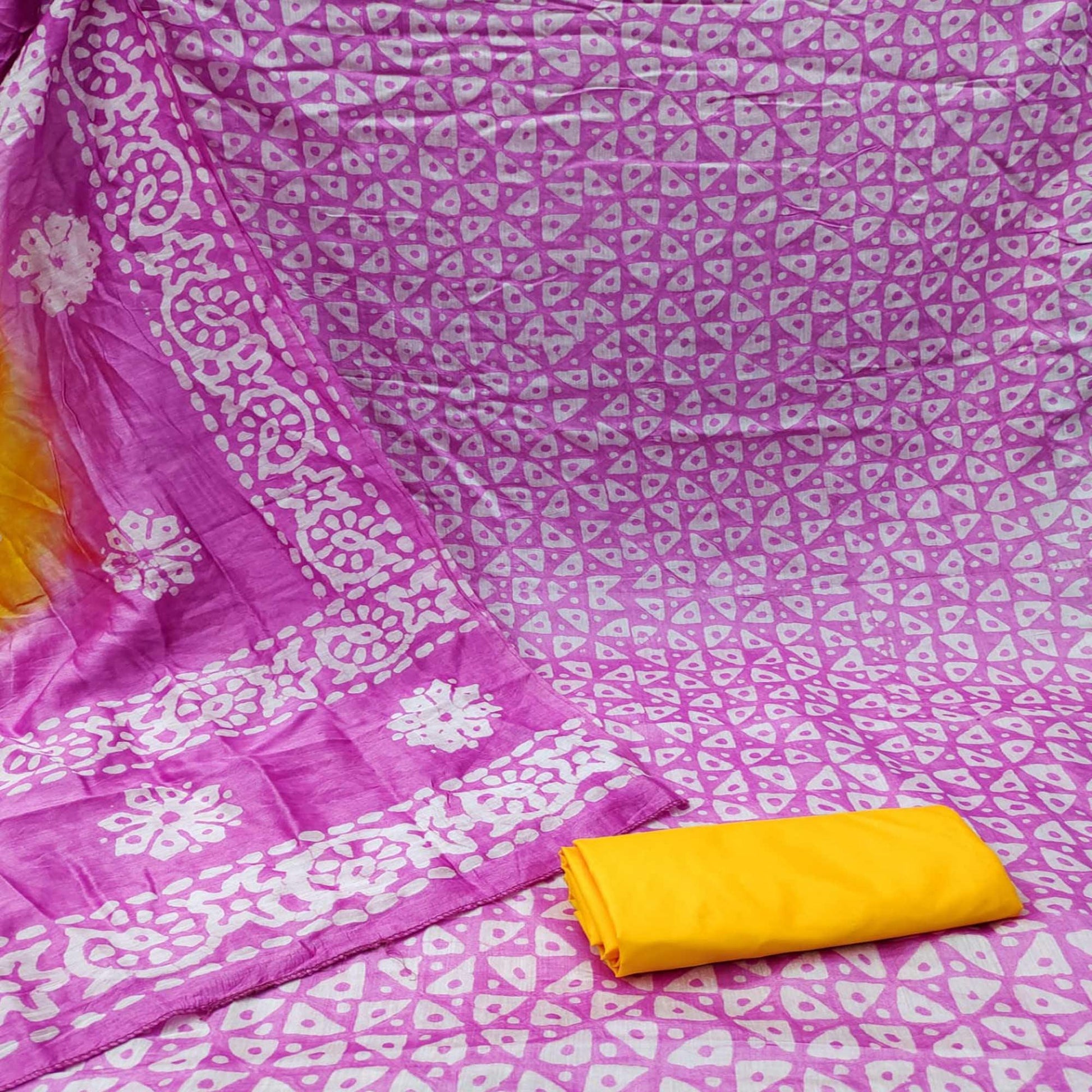 Lavender Geometric Printed Pure Cotton Dress Material