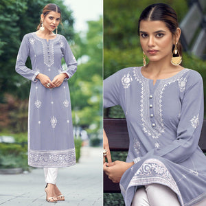 Lavender Lakhnawi Work Rayon Kurti
