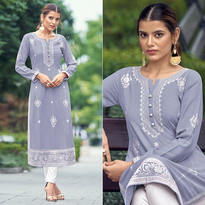 Lavender Lakhnawi Work Rayon Kurti