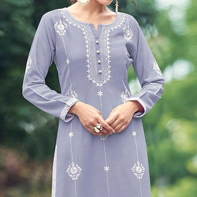 Lavender Lakhnawi Work Rayon Kurti