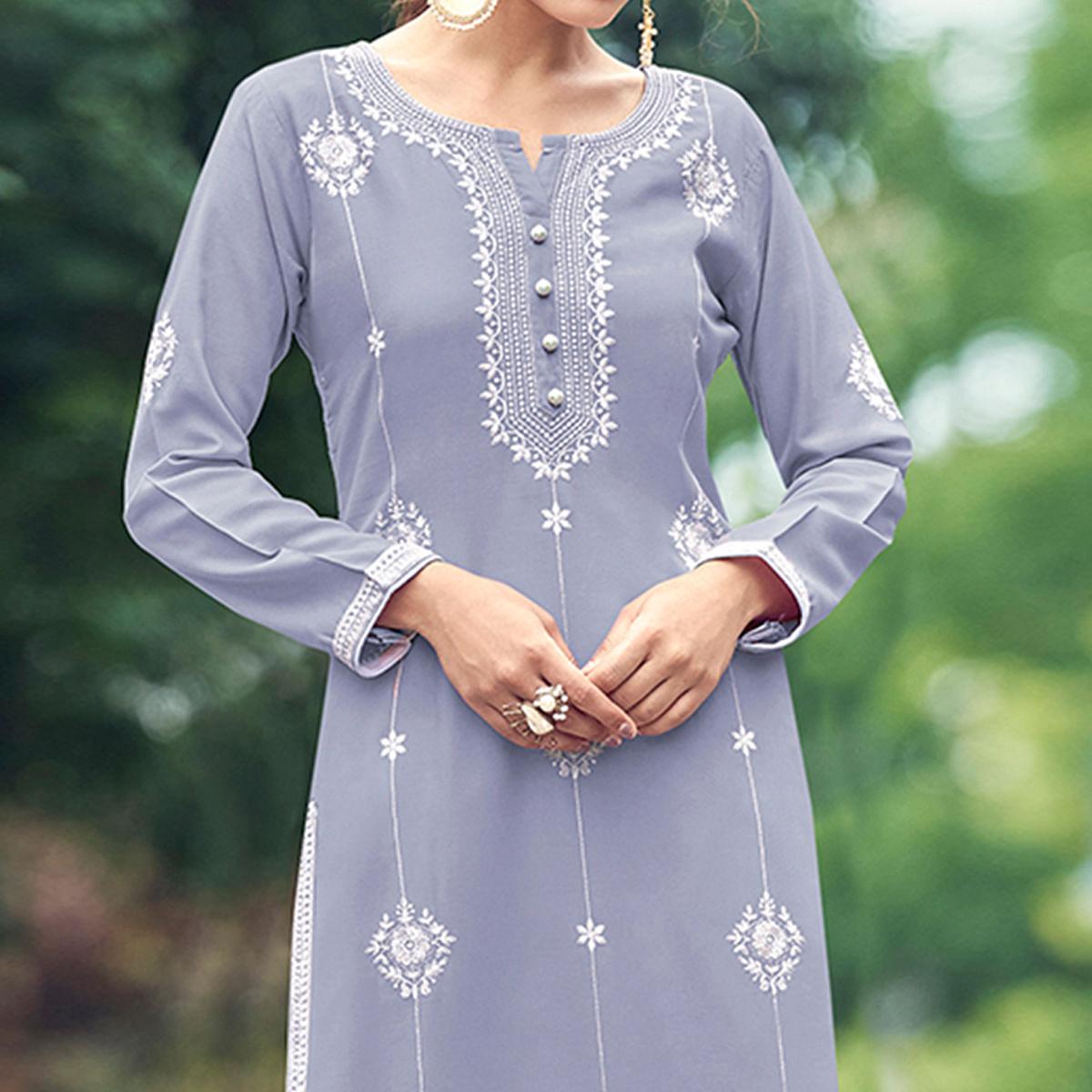 Lavender Lakhnawi Work Rayon Kurti