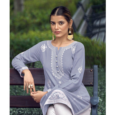 Lavender Lakhnawi Work Rayon Kurti