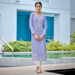 Lavender Lucknowi Embroidered Rayon Kurti
