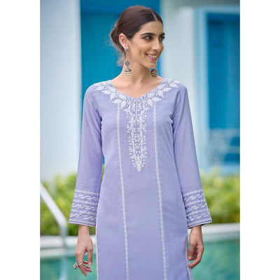 Lavender Lucknowi Embroidered Rayon Kurti