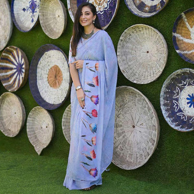 Lavender Party Wear Digital Printed Georgette Saree
