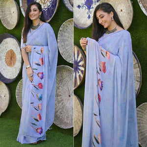 Lavender Party Wear Digital Printed Georgette Saree