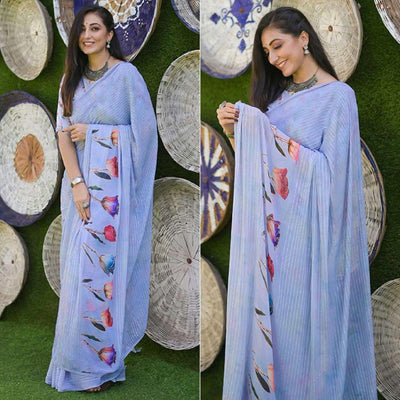 Lavender Party Wear Digital Printed Georgette Saree